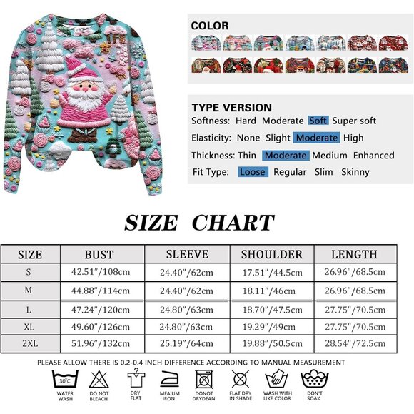 Yinbwol Women Multi Long Sleeve Oversize Round Neck Pull On Christmas Sweatshir - Picture 5 of 5